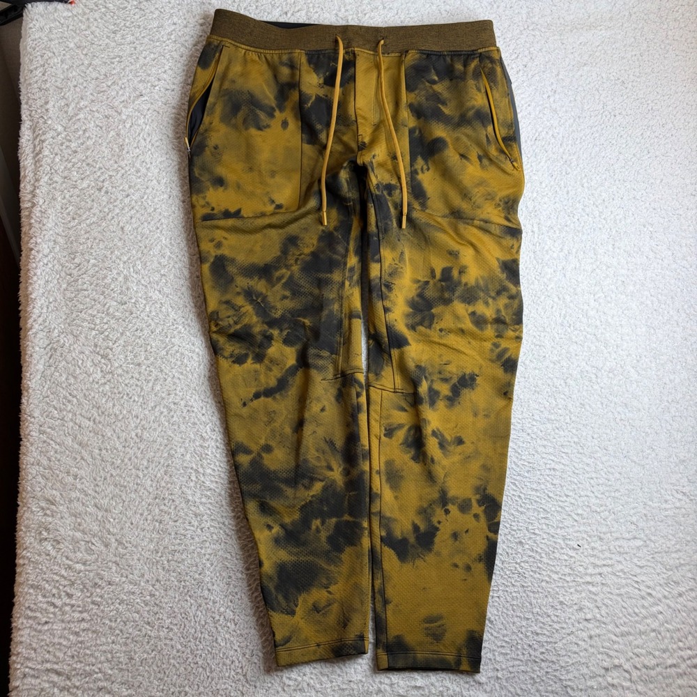 Lululemon Mens XXL Tie Dye Joggers Gold Black Textured Tech Mesh Athletic Pants